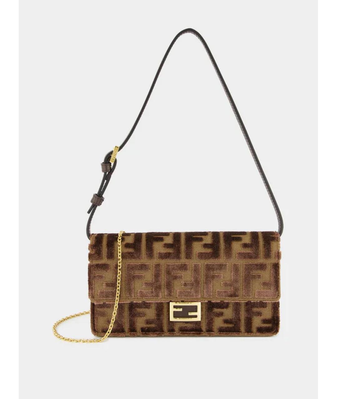 FENDI Коричневая синтетическая сумка через плечо, фото 4