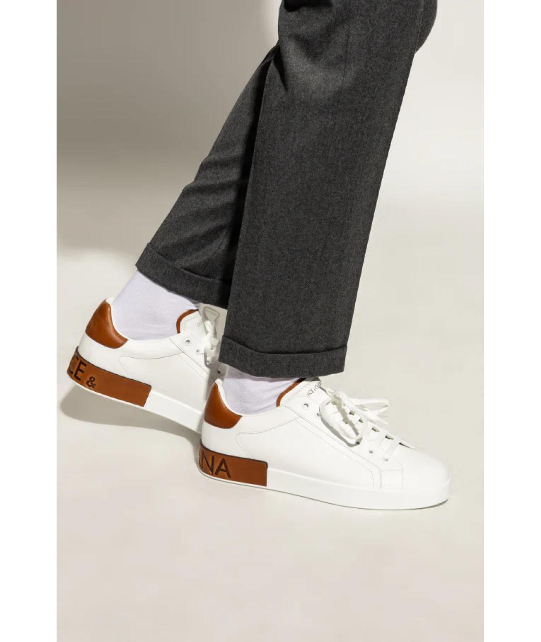 DOLCE&GABBANA Белые кожаные низкие кроссовки / кеды, фото 2