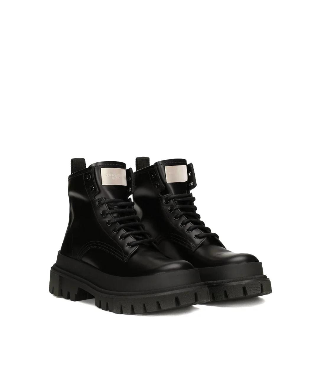 DOLCE&GABBANA Черные кожаные низкие ботинки, фото 2