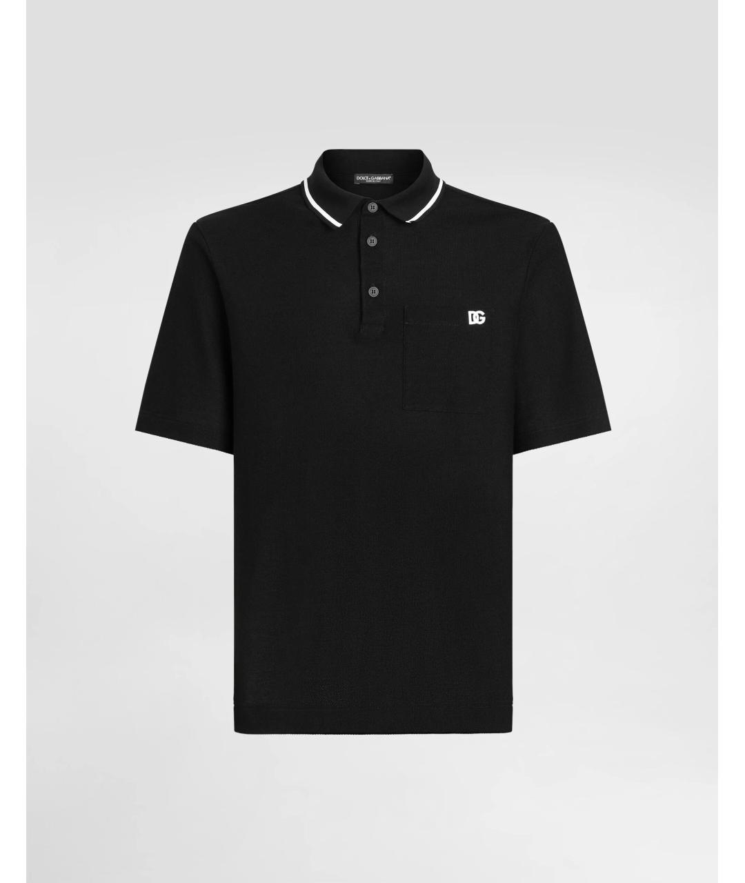 DOLCE&GABBANA Черное хлопковое поло с коротким рукавом, фото 4