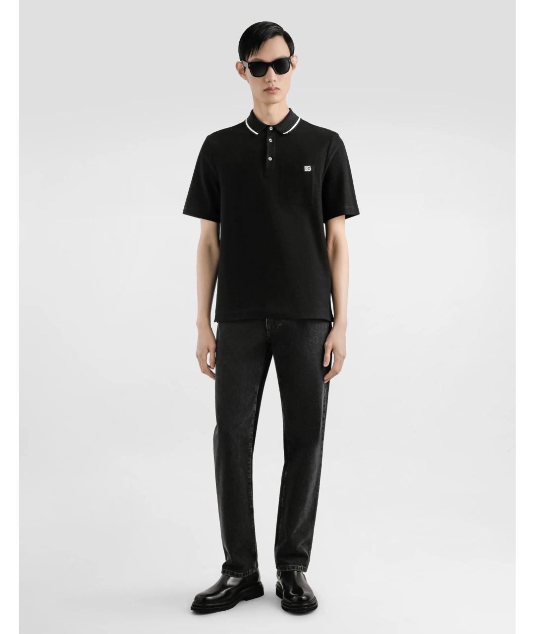 DOLCE&GABBANA Черное хлопковое поло с коротким рукавом, фото 2
