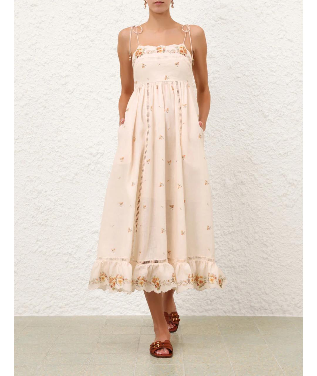 ZIMMERMANN Бежевый льняной сарафан, фото 2