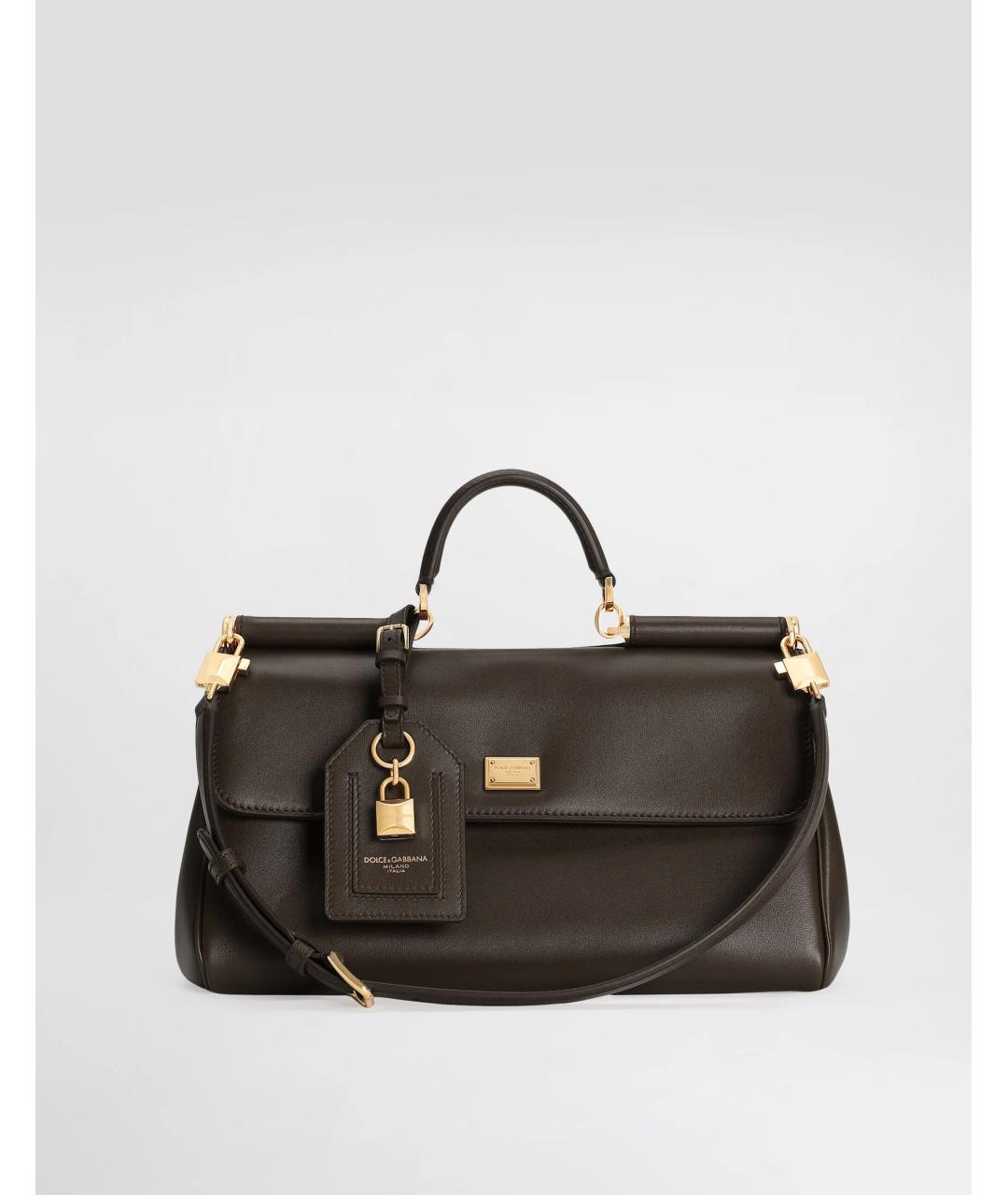 DOLCE&GABBANA Коричневая кожаная сумка с короткими ручками, фото 5