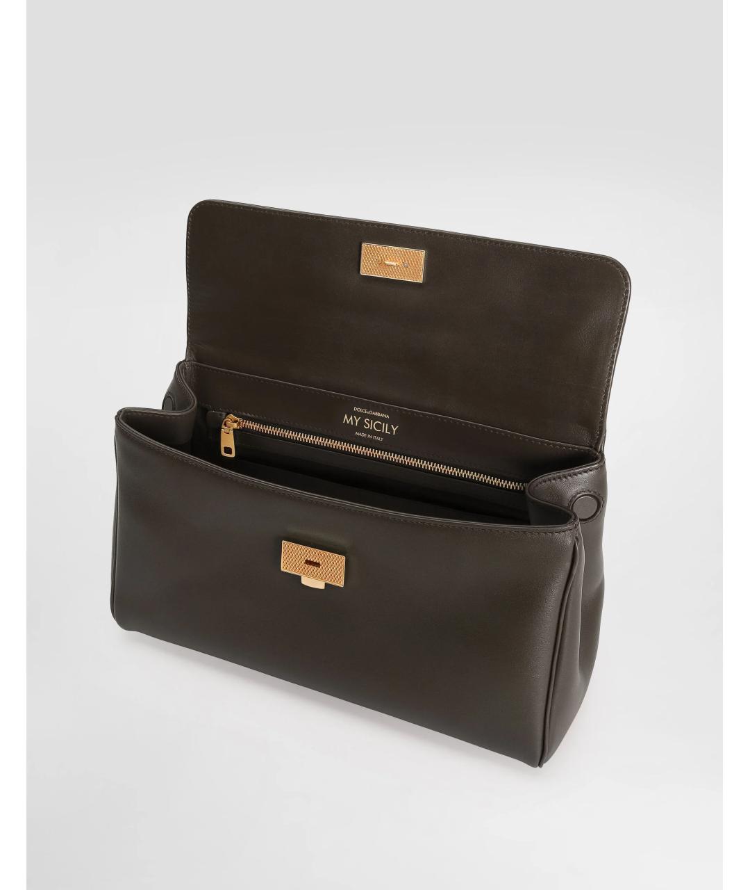 DOLCE&GABBANA Коричневая кожаная сумка с короткими ручками, фото 4