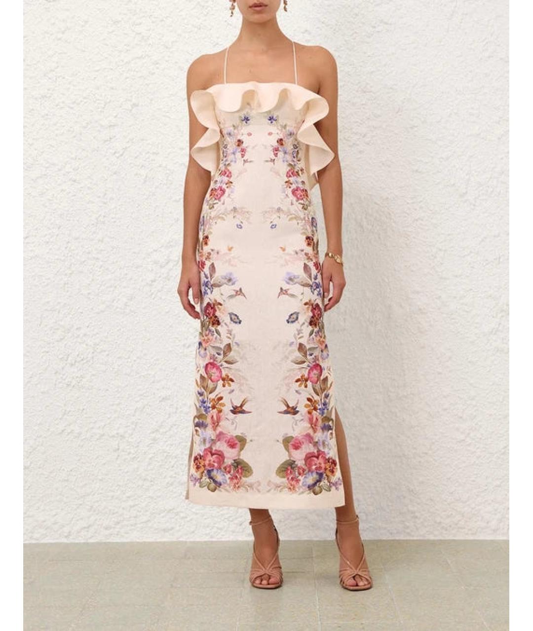 ZIMMERMANN Бежевое льняное повседневное платье, фото 2