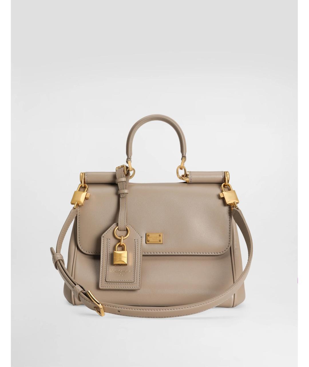 DOLCE&GABBANA Бежевая кожаная сумка с короткими ручками, фото 5