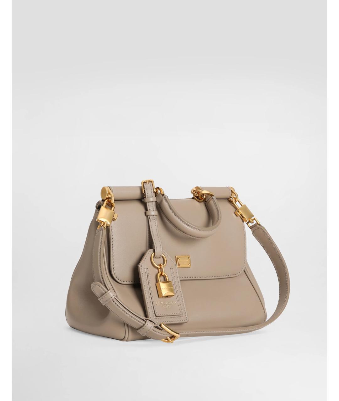 DOLCE&GABBANA Бежевая кожаная сумка с короткими ручками, фото 2