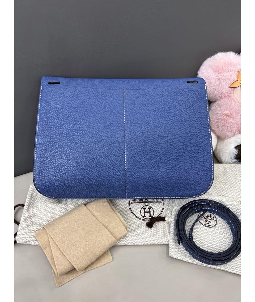 HERMES Синяя кожаная сумка тоут, фото 4