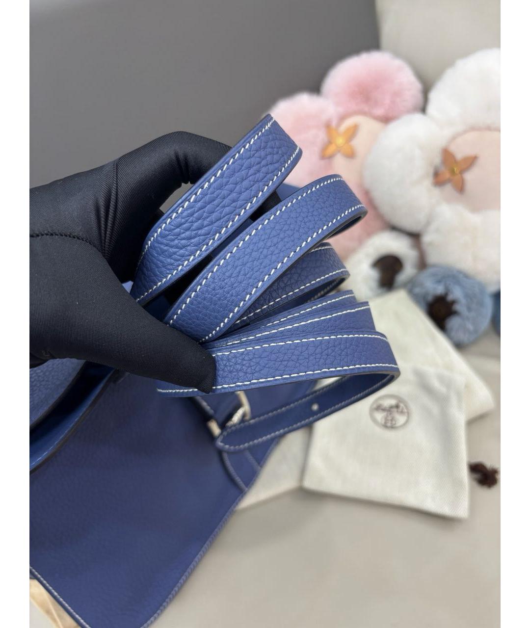 HERMES Синяя кожаная сумка тоут, фото 6