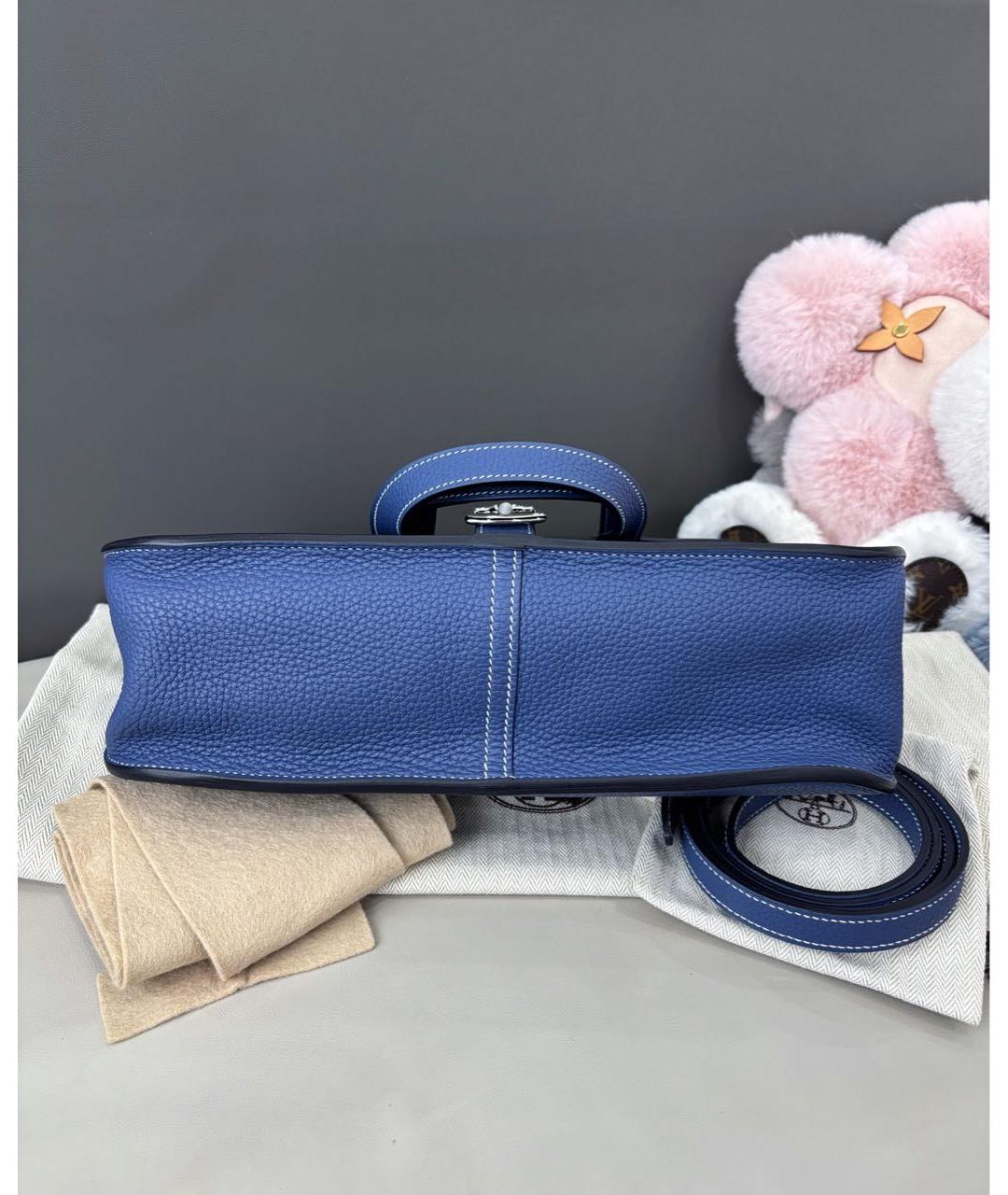 HERMES Синяя кожаная сумка тоут, фото 5