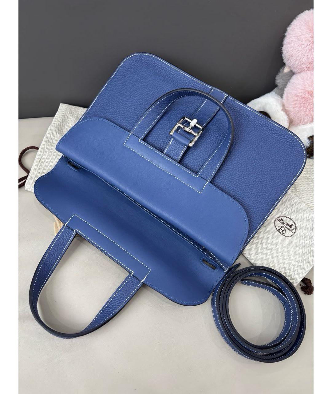 HERMES Синяя кожаная сумка тоут, фото 7