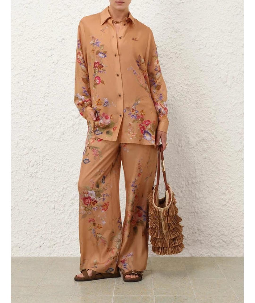 ZIMMERMANN Коричневый шелковый костюм с брюками, фото 2