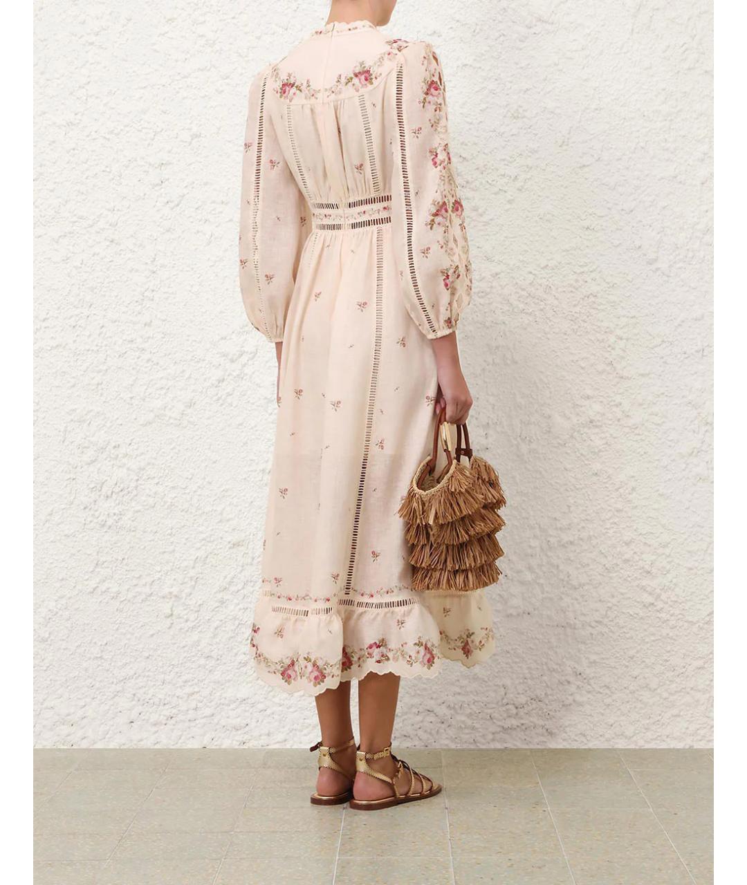 ZIMMERMANN Бежевое льняное повседневное платье, фото 3