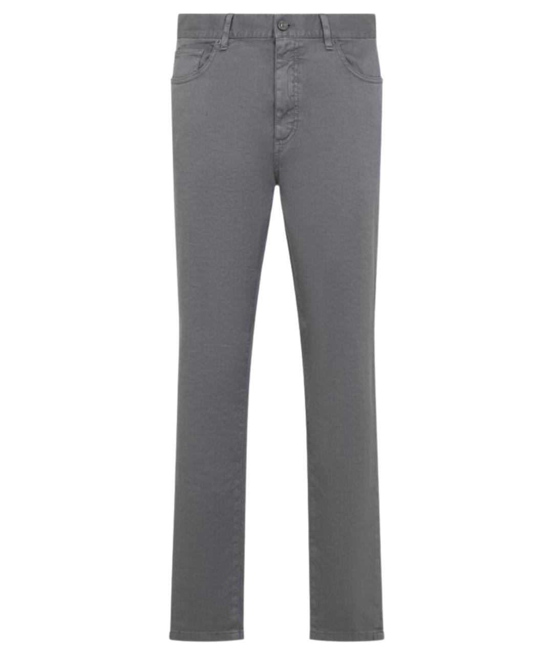 ZEGNA Серые хлопко-леновые прямые джинсы, фото 1