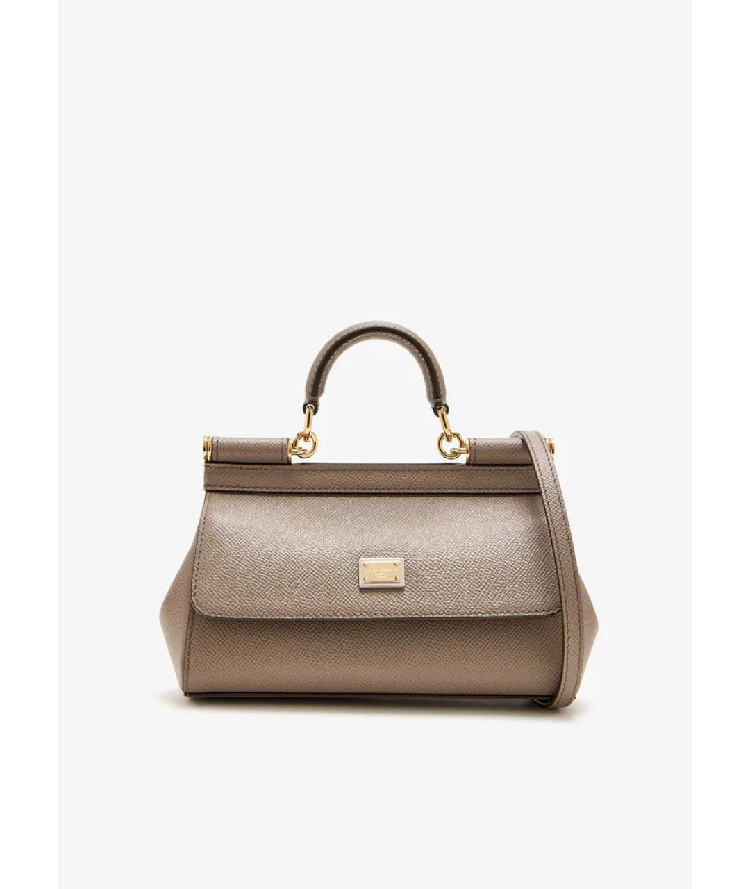 DOLCE&GABBANA Серая кожаная сумка с короткими ручками, фото 4