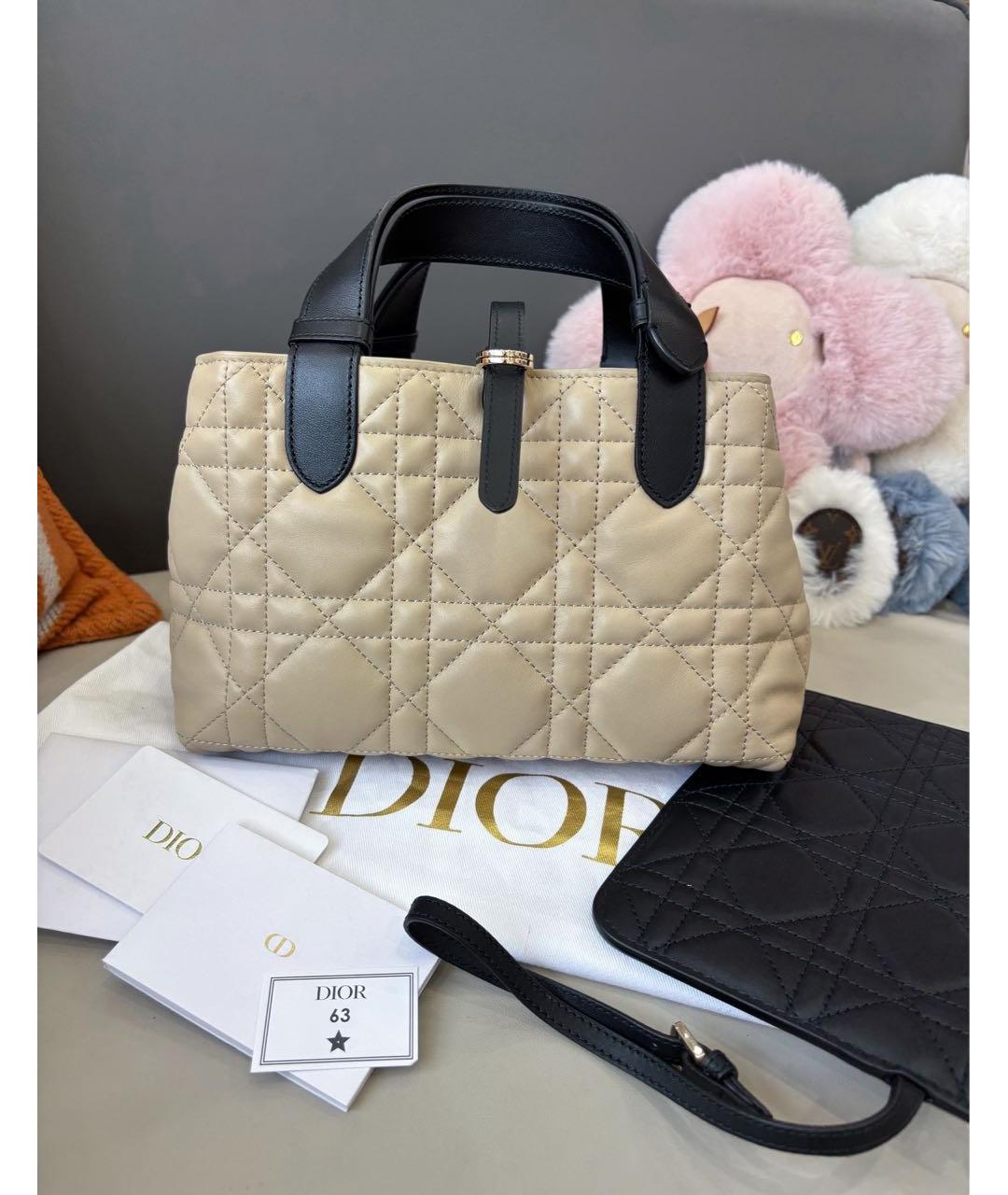 CHRISTIAN DIOR Бежевая кожаная сумка тоут, фото 3