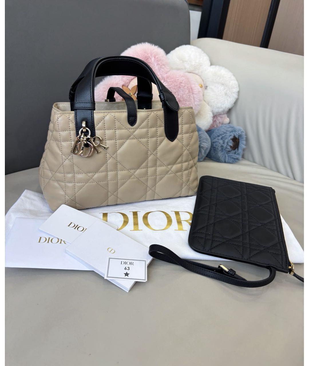 CHRISTIAN DIOR Бежевая кожаная сумка тоут, фото 2