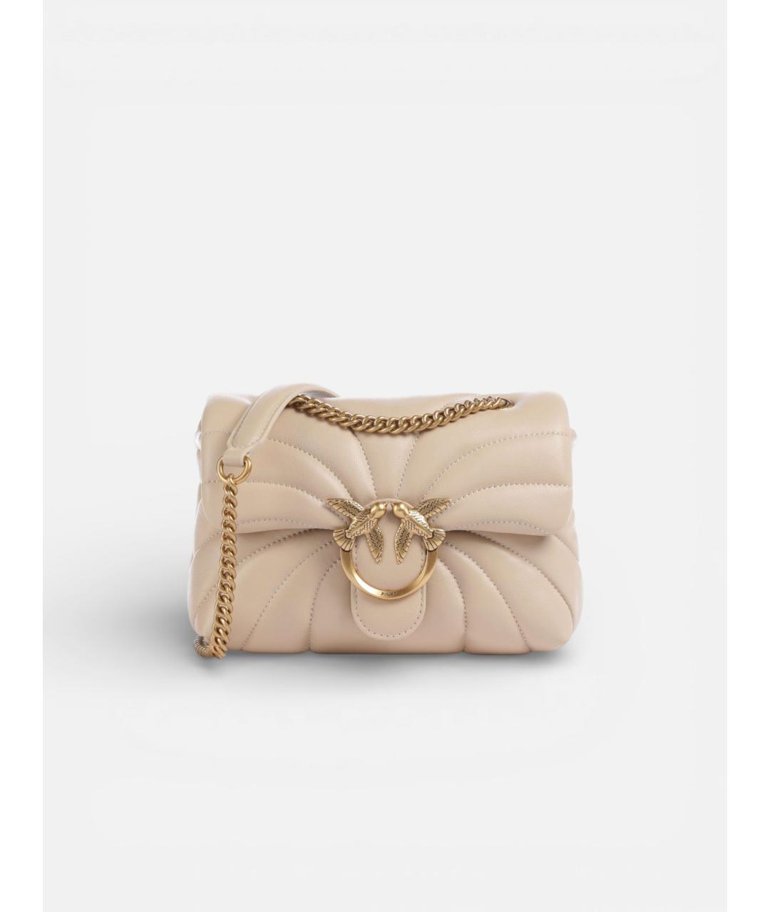 PINKO Бежевая кожаная сумка через плечо, фото 5