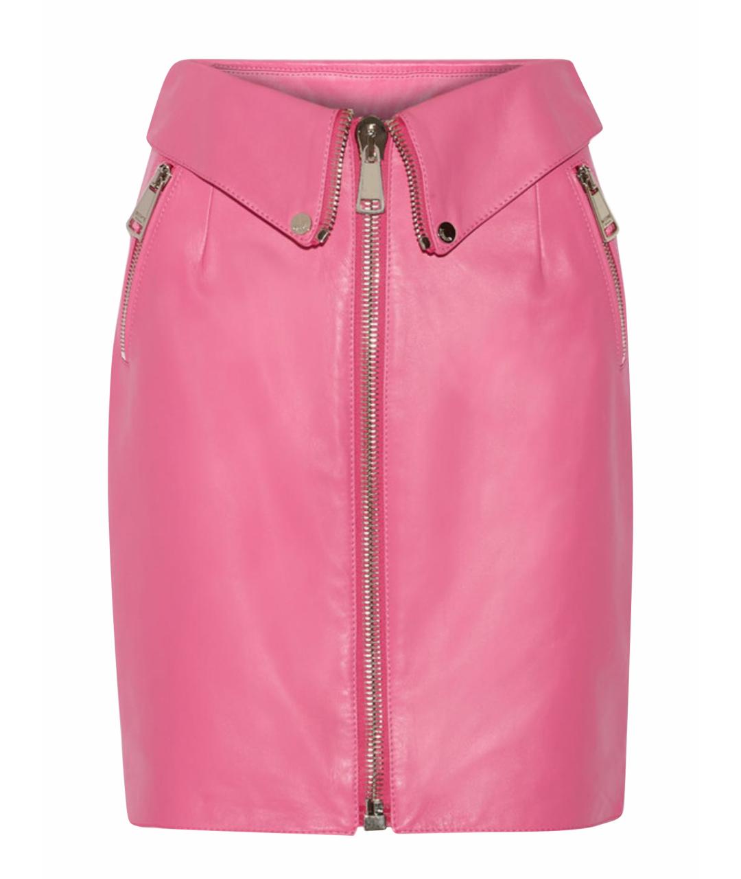 MOSCHINO Розовая кожаная юбка миди, фото 1