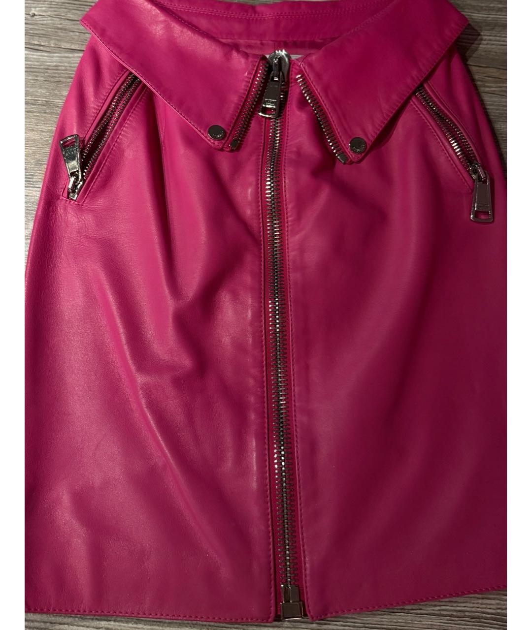 MOSCHINO Розовая кожаная юбка миди, фото 3