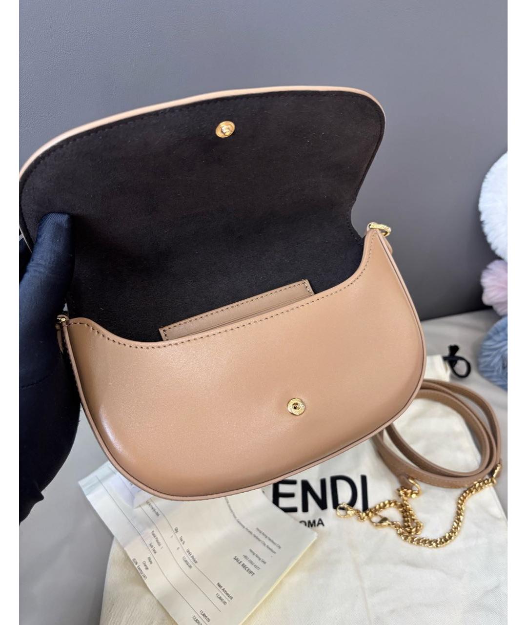 FENDI Бежевая кожаная сумка через плечо, фото 6
