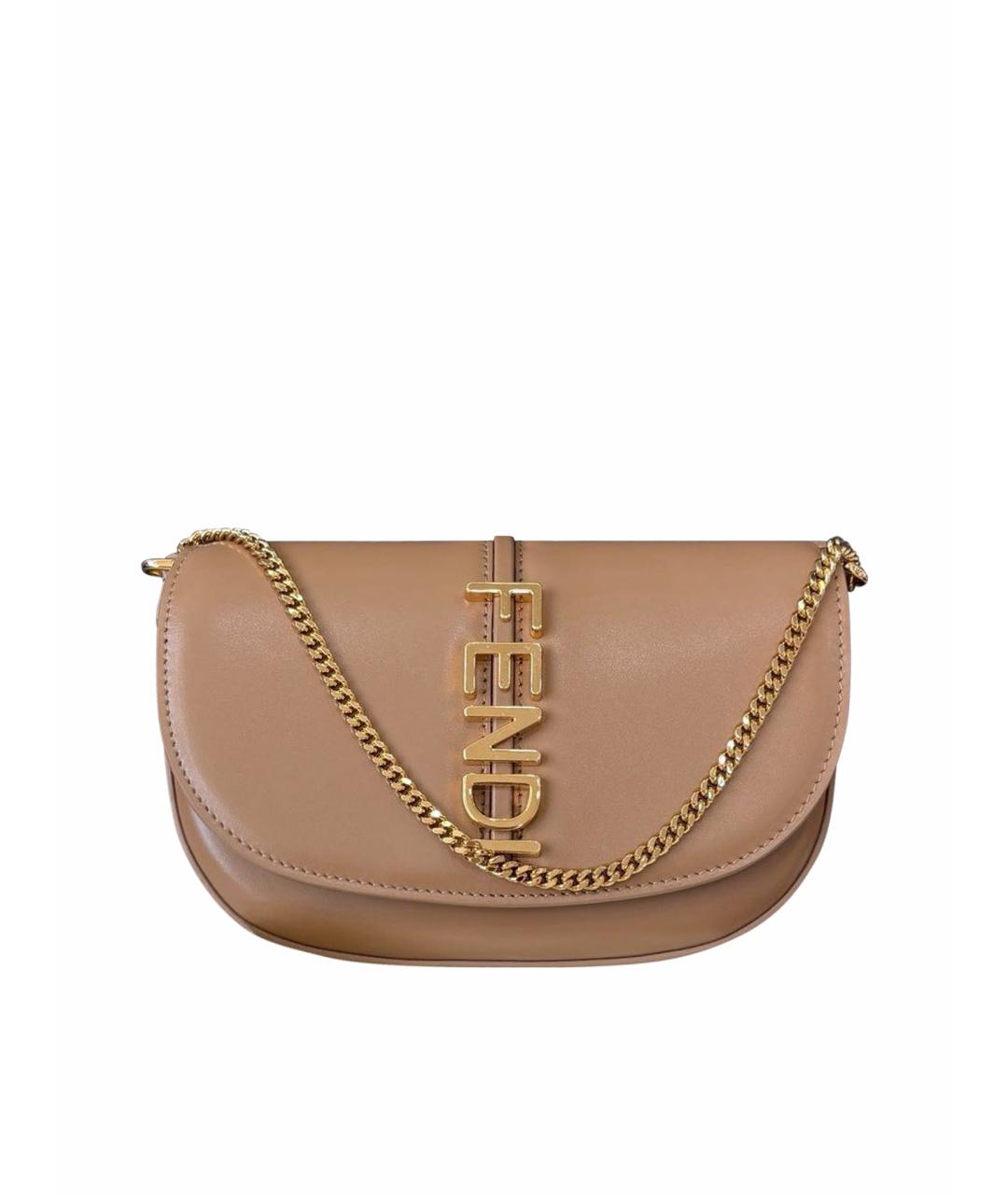 FENDI Бежевая кожаная сумка через плечо, фото 1