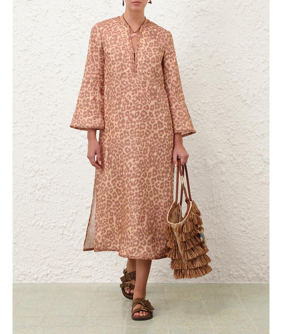 ZIMMERMANN Коричневое льняное повседневное платье, фото 2