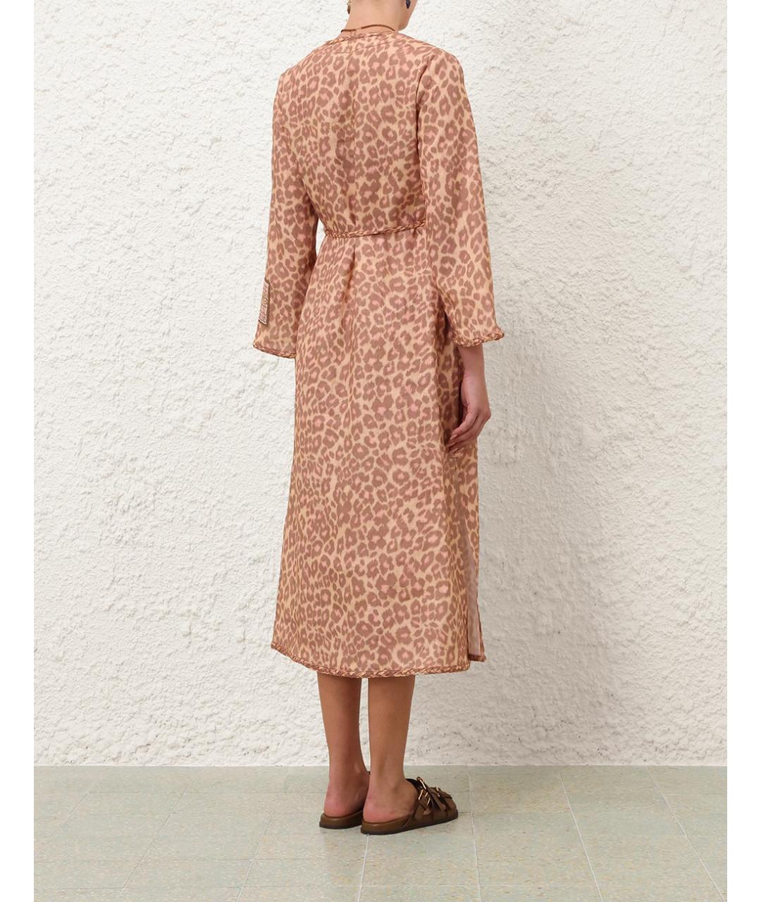 ZIMMERMANN Коричневое льняное повседневное платье, фото 3