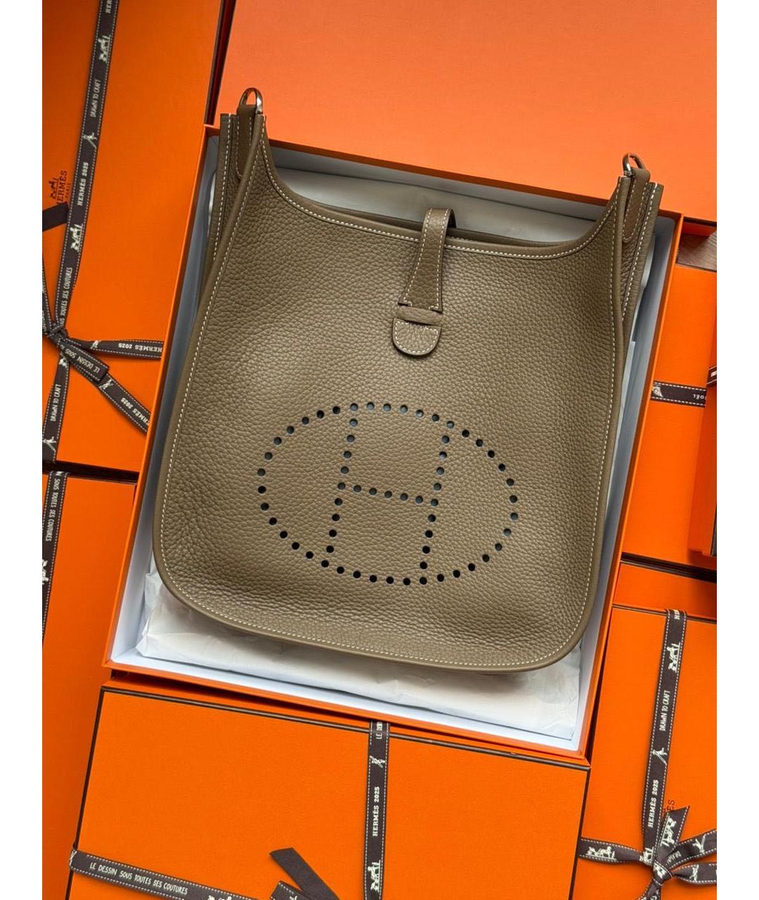 HERMES Бежевая кожаная сумка через плечо, фото 2