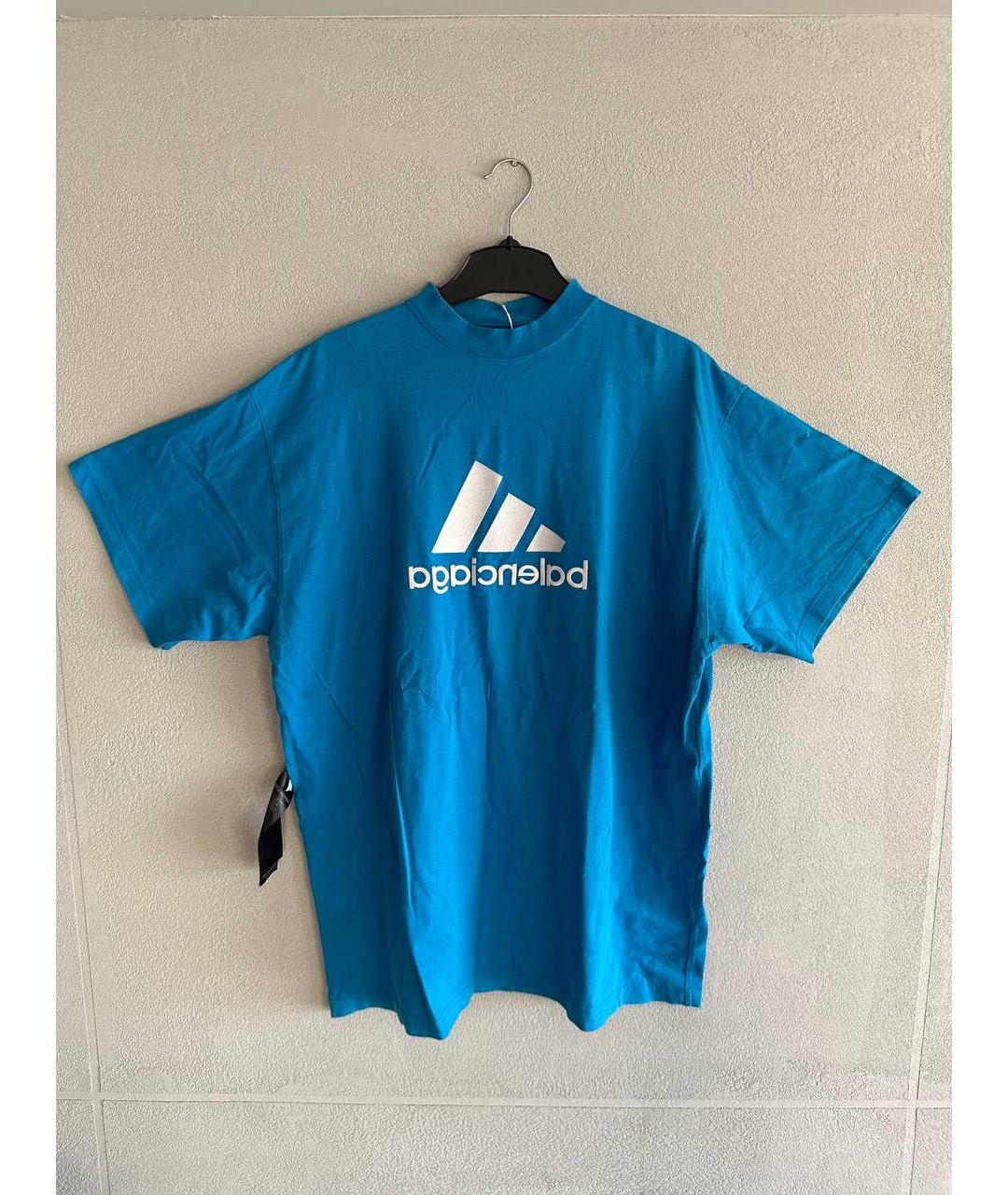 BALENCIAGA Голубая хлопковая футболка, фото 3