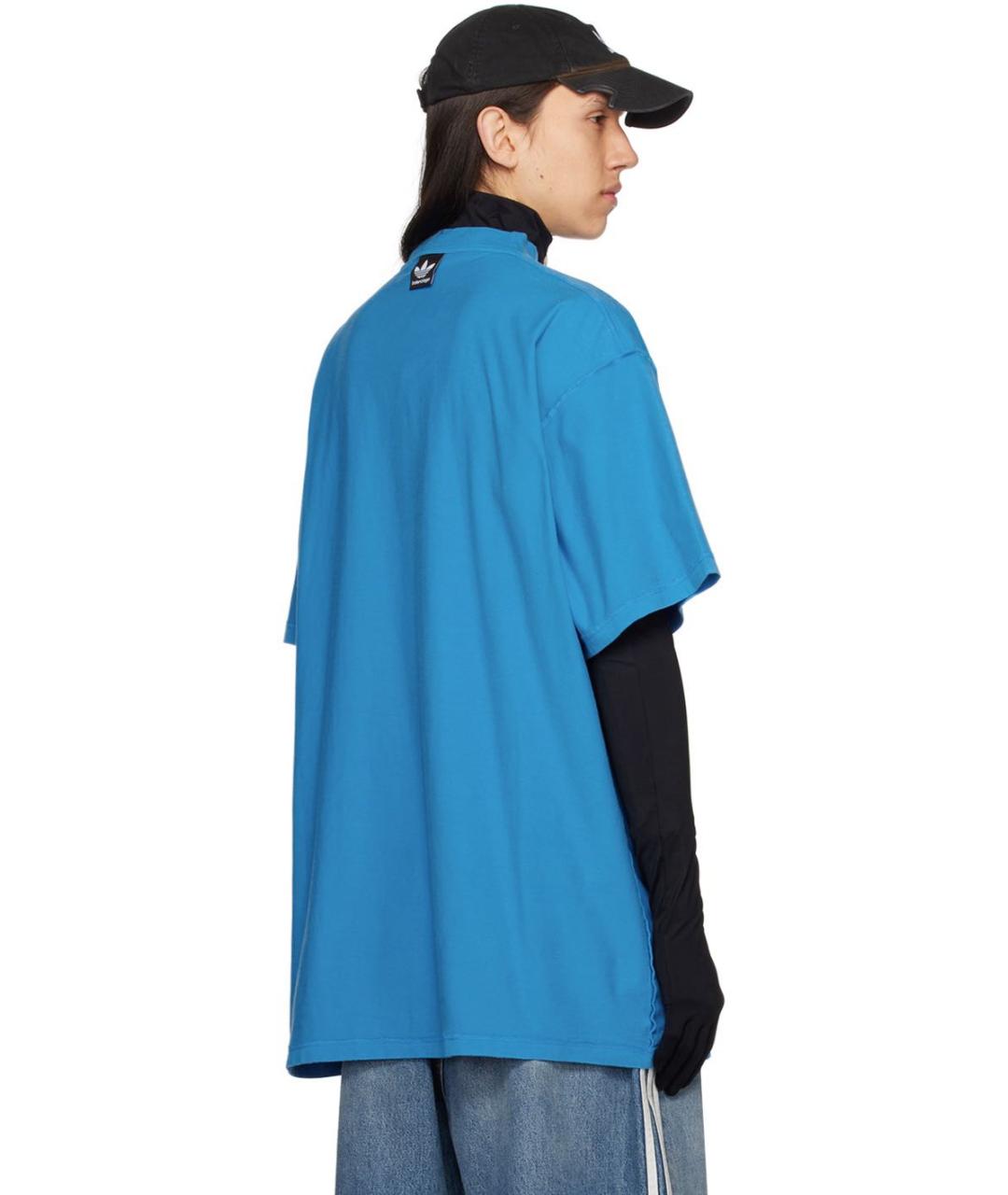 BALENCIAGA Голубая хлопковая футболка, фото 2