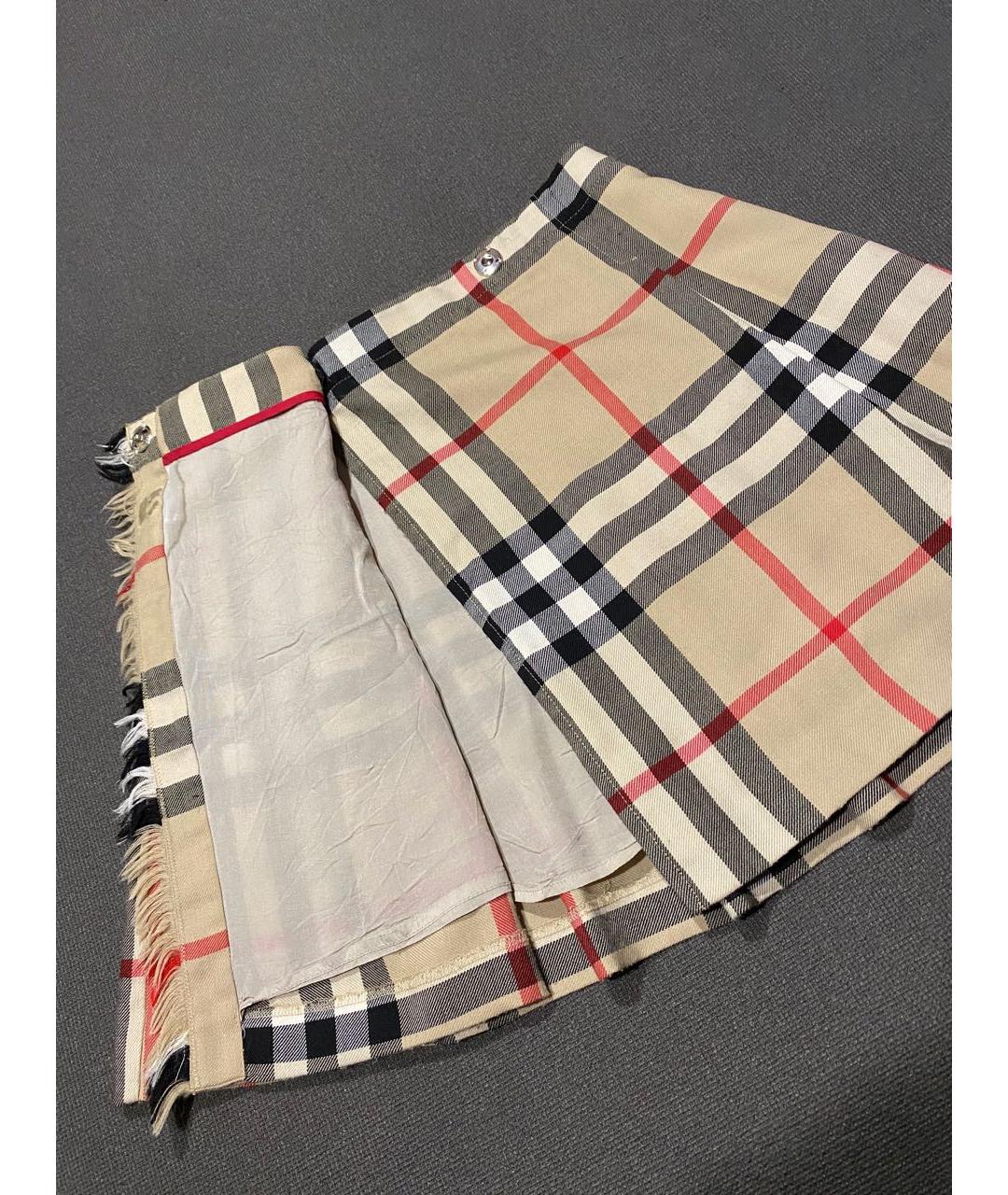 BURBERRY Бежевая шерстяная юбка мини, фото 5