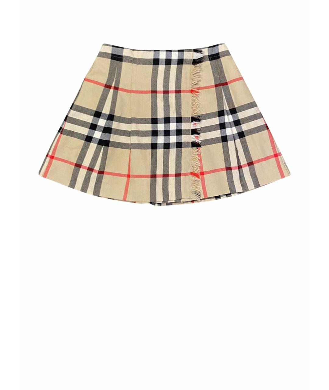 BURBERRY Бежевая шерстяная юбка мини, фото 1