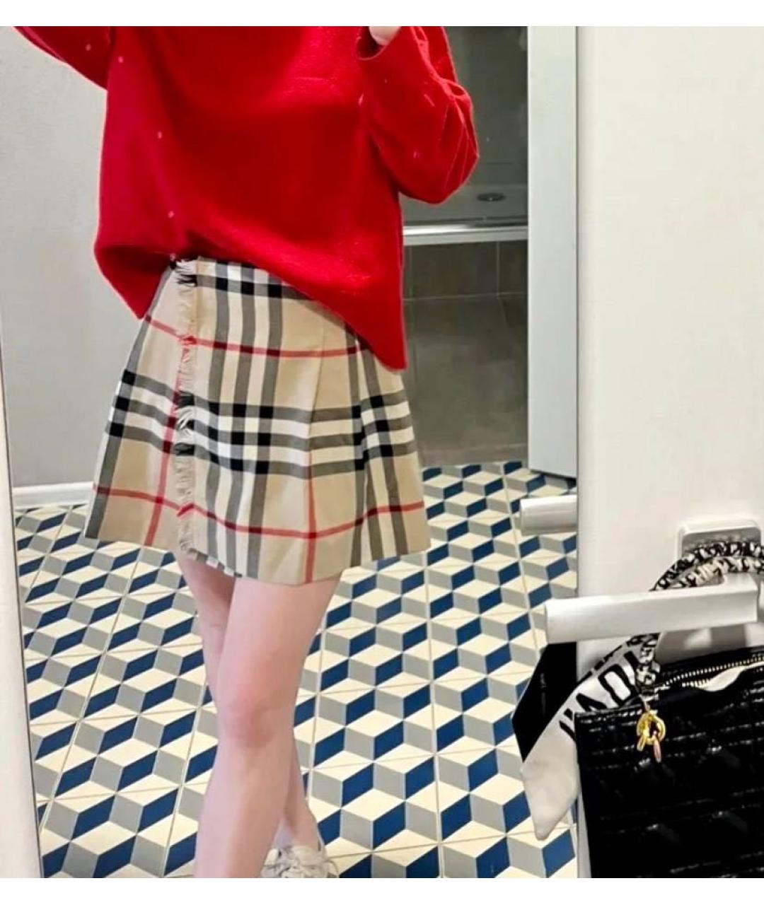 BURBERRY Бежевая шерстяная юбка мини, фото 2