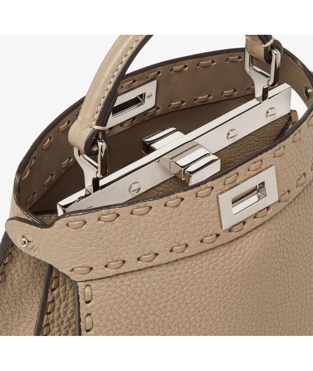 FENDI Коричневая кожаная сумка с короткими ручками, фото 3