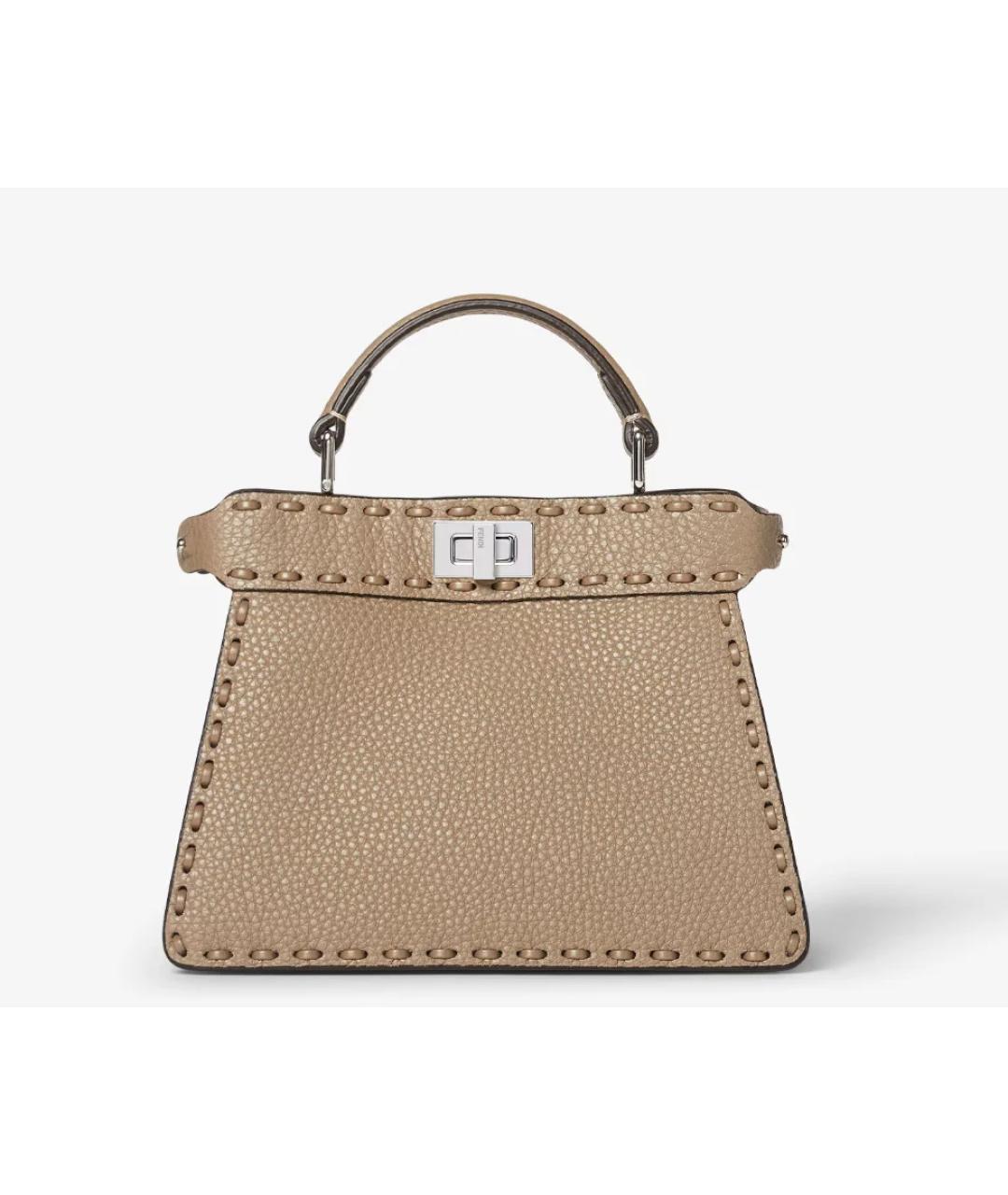 FENDI Коричневая кожаная сумка с короткими ручками, фото 1