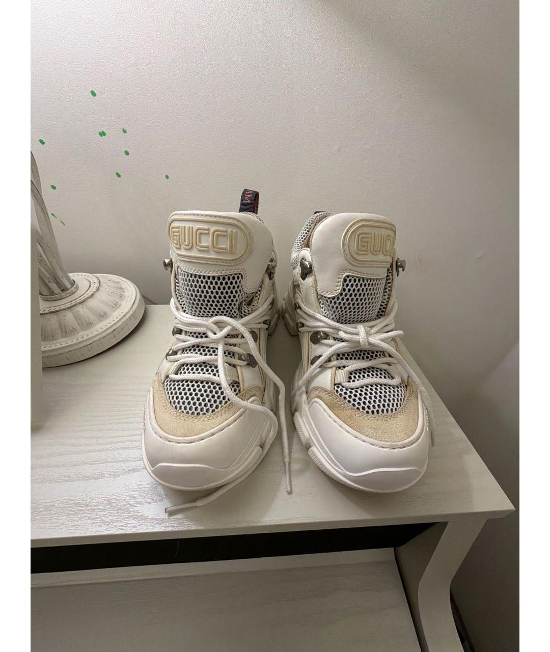 GUCCI Бежевые кожаные кроссовки, фото 3