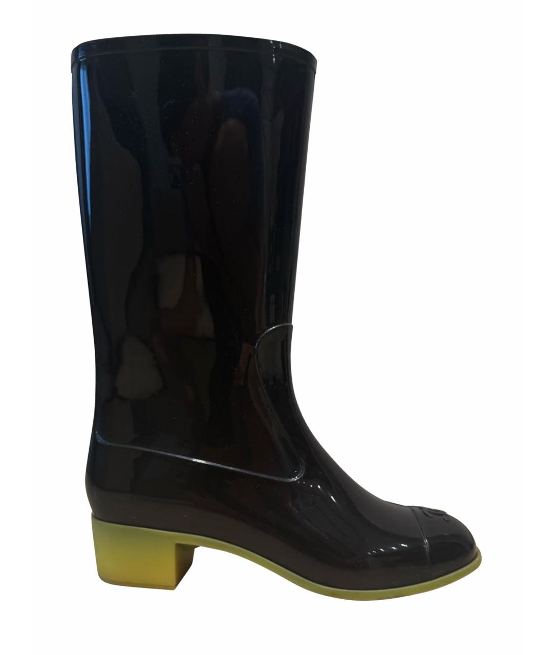 CHANEL Черные резиновые сапоги, фото 1