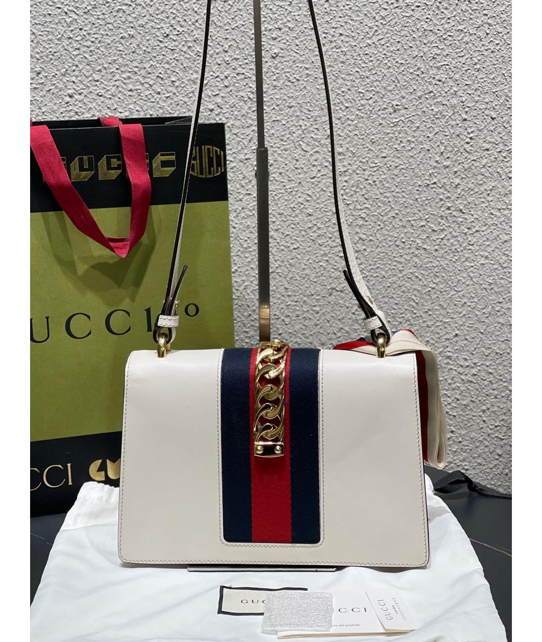 GUCCI Белая кожаная сумка через плечо, фото 4