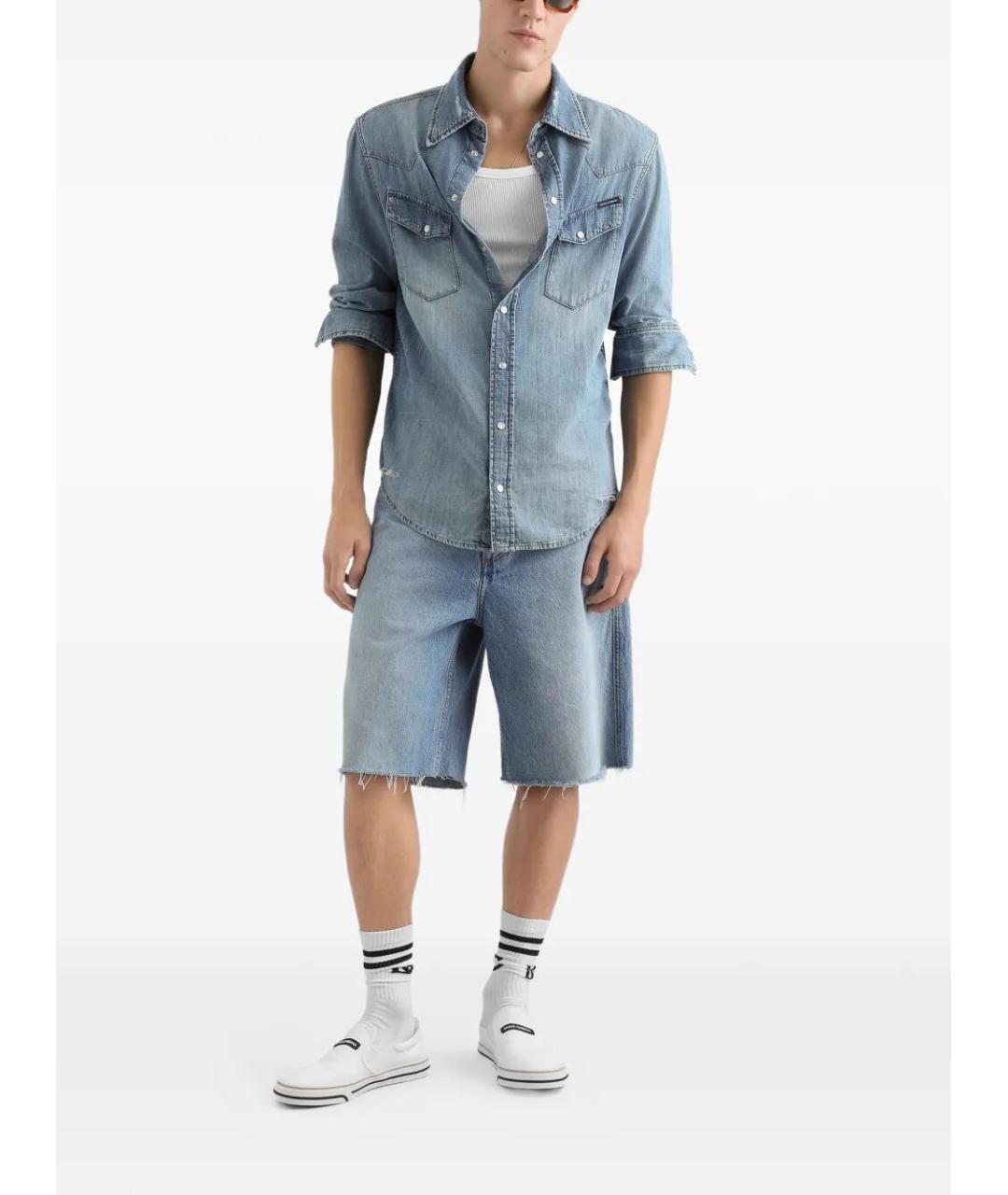 DOLCE&GABBANA Голубая хлопковая кэжуал рубашка, фото 2