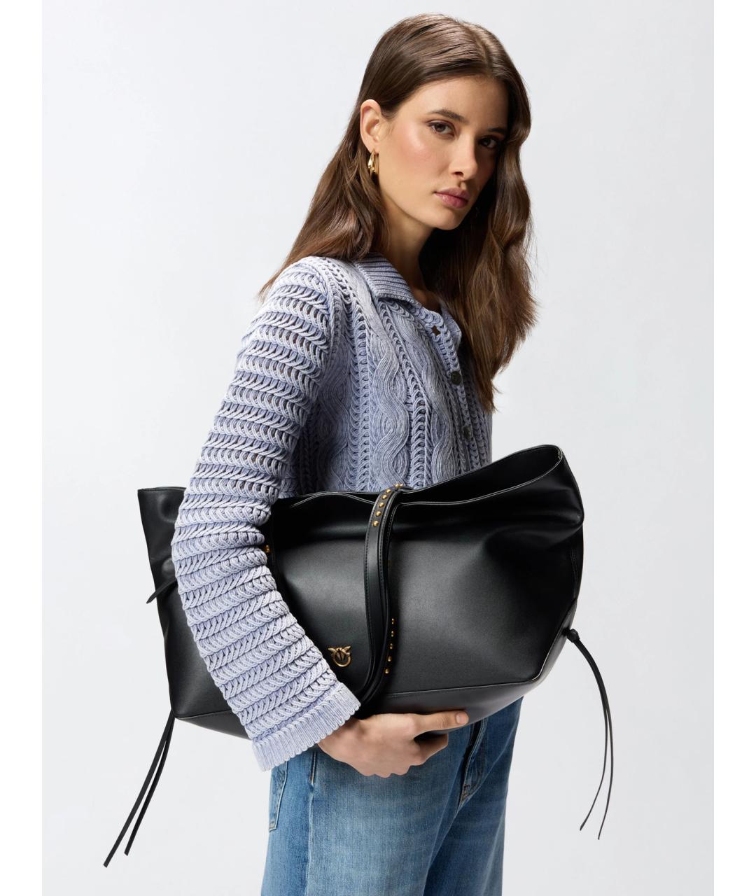 PINKO Черная кожаная сумка тоут, фото 2