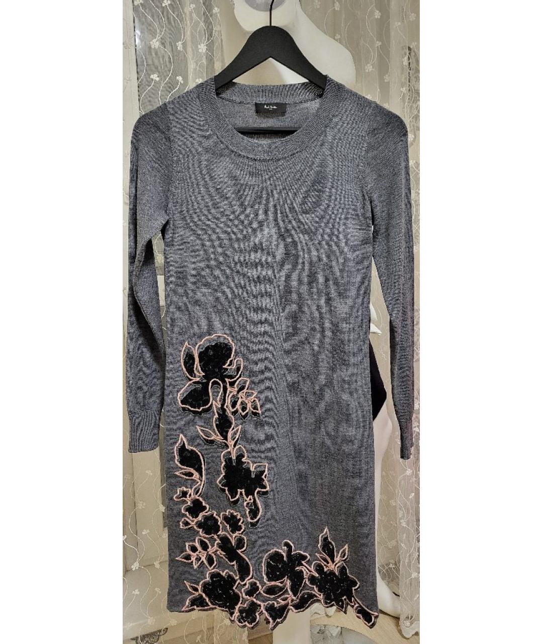 PAUL SMITH Серое шерстяное повседневное платье, фото 5