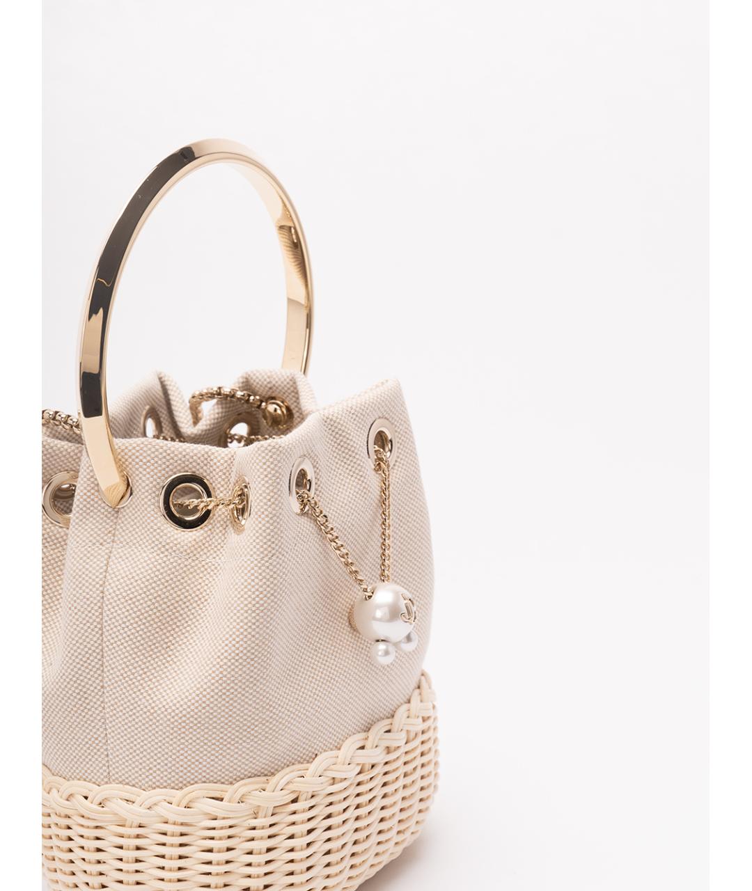 JIMMY CHOO Бежевая тканевая сумка с короткими ручками, фото 4