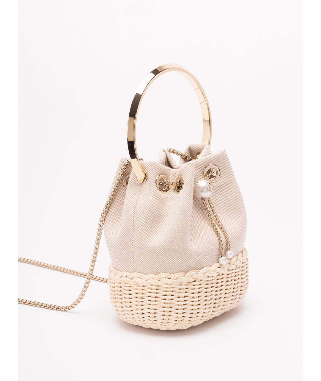 JIMMY CHOO Бежевая тканевая сумка с короткими ручками, фото 3