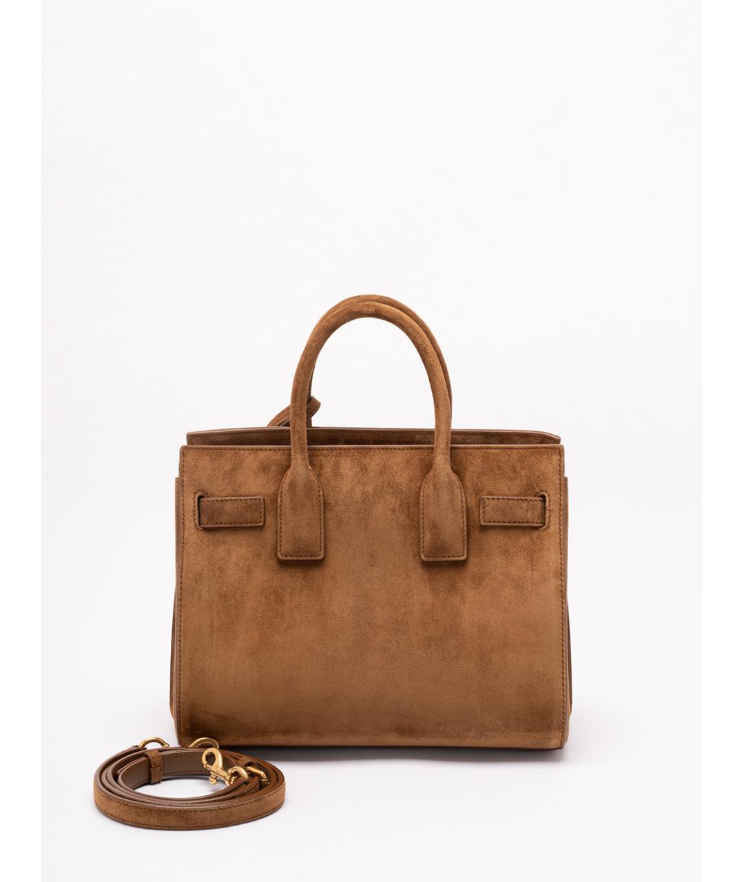 SAINT LAURENT Коричневая замшевая сумка с короткими ручками, фото 2