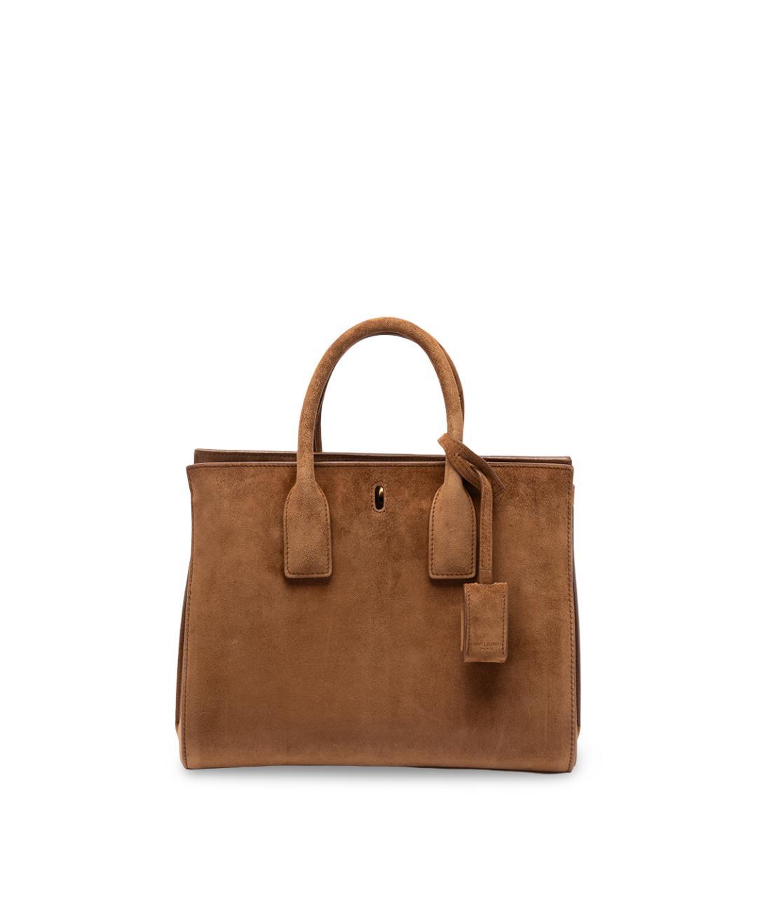 SAINT LAURENT Коричневая замшевая сумка с короткими ручками, фото 1