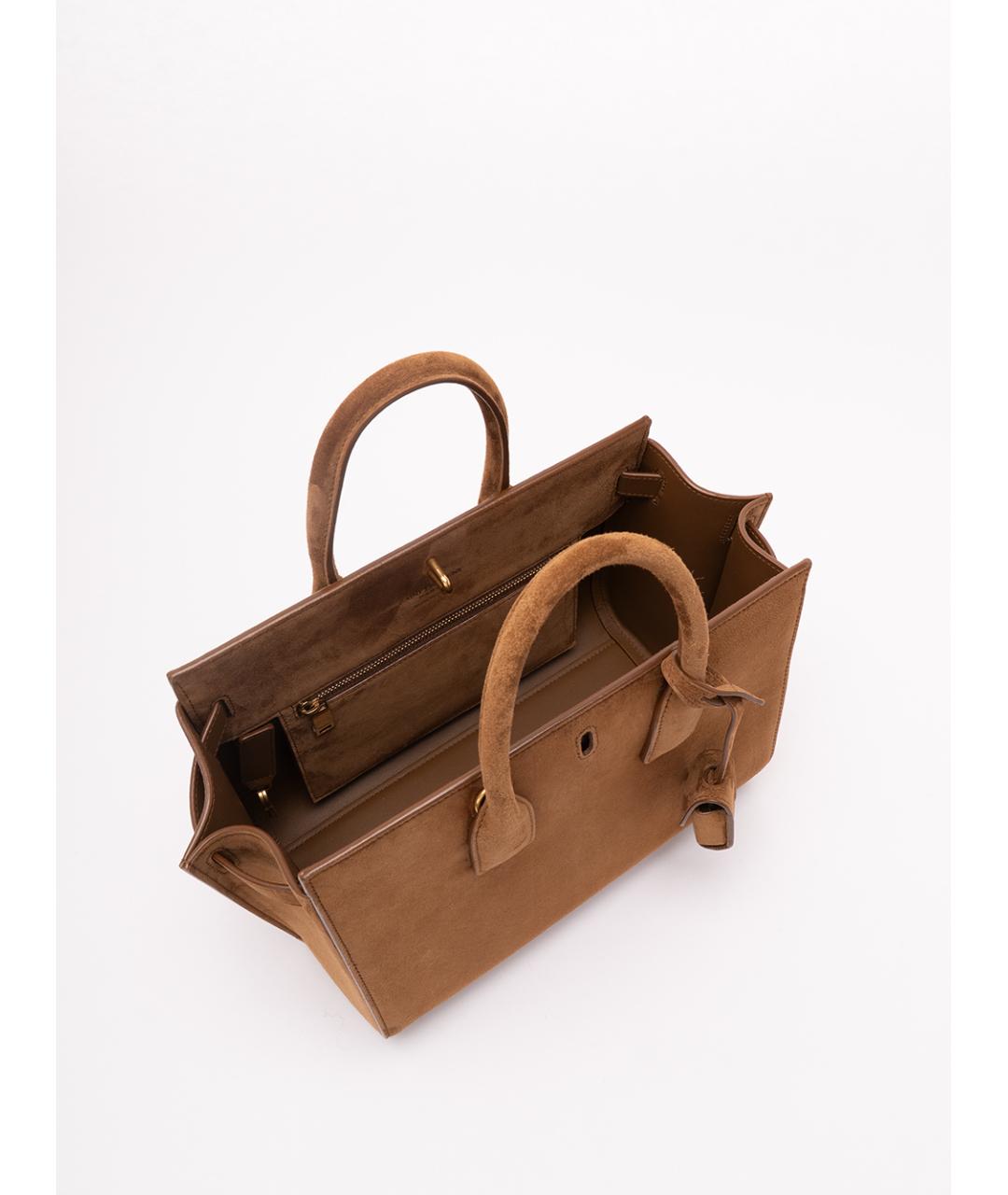 SAINT LAURENT Коричневая замшевая сумка с короткими ручками, фото 7