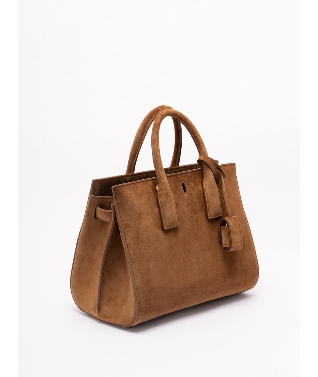 SAINT LAURENT Коричневая замшевая сумка с короткими ручками, фото 3