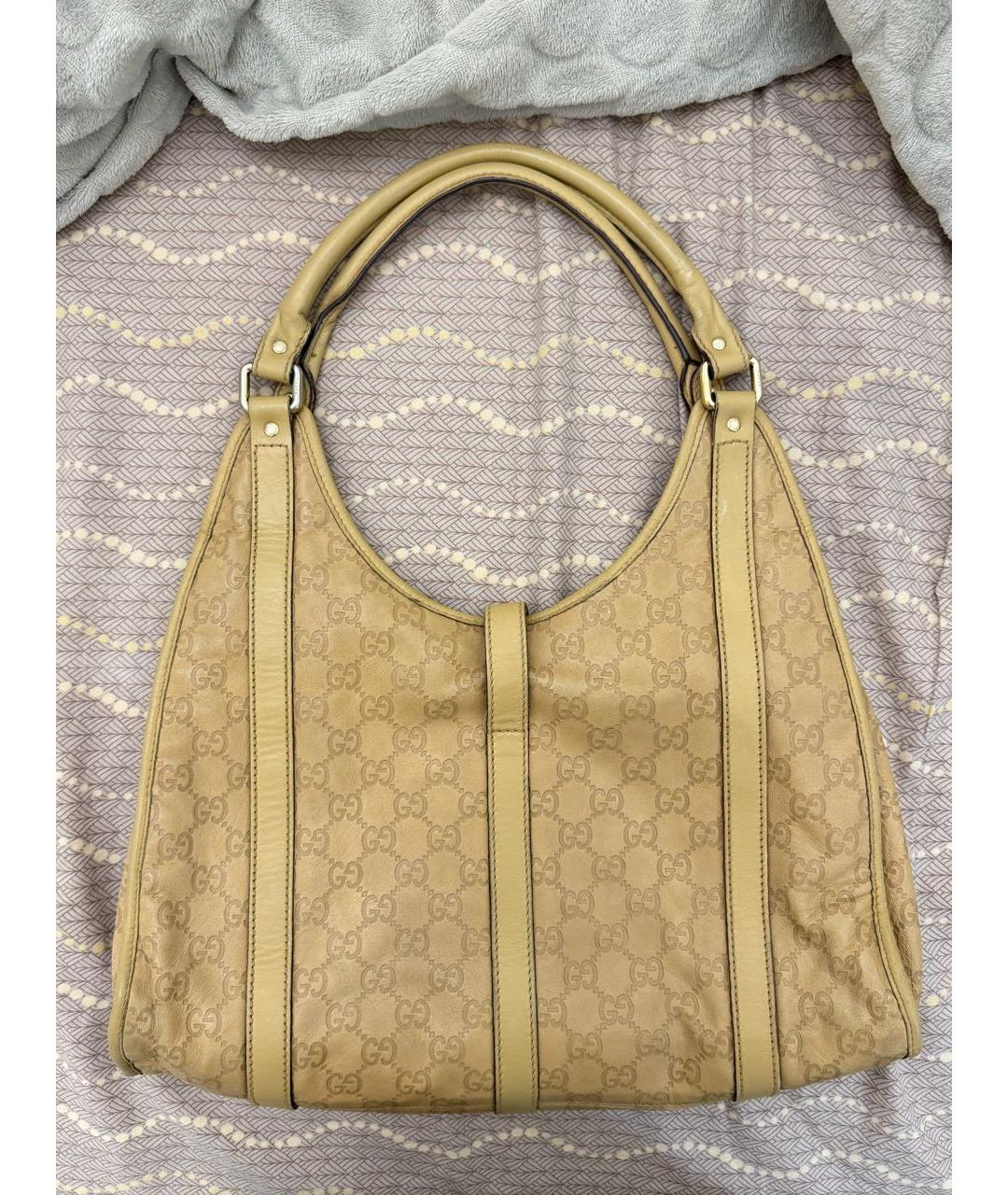 GUCCI Бежевая кожаная сумка тоут, фото 3