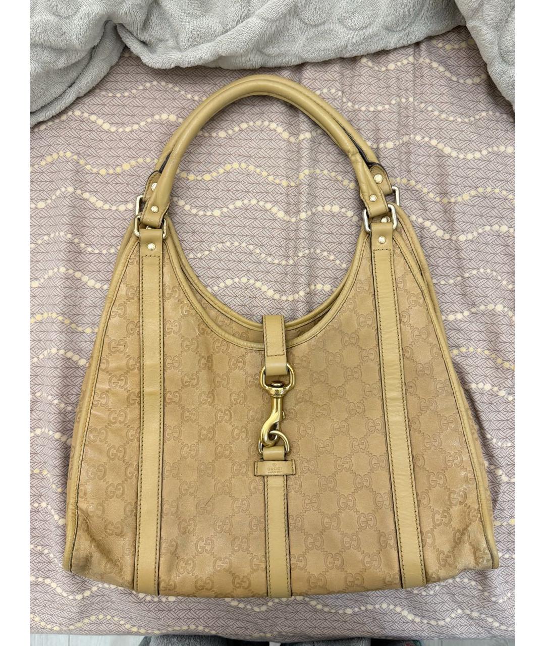 GUCCI Бежевая кожаная сумка тоут, фото 9